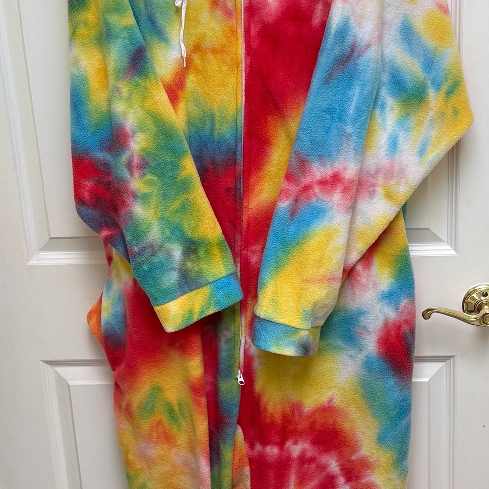 Tie-Dye Plush Zip-Up Onesie - adult, XL, forever lazy